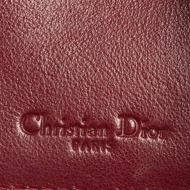 Pre Owned Dior Maroon Cannage Patent Leather Lady Dior Flap Card Holder
