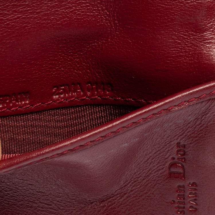Pre Owned Dior Maroon Cannage Patent Leather Lady Dior Flap Card Holder