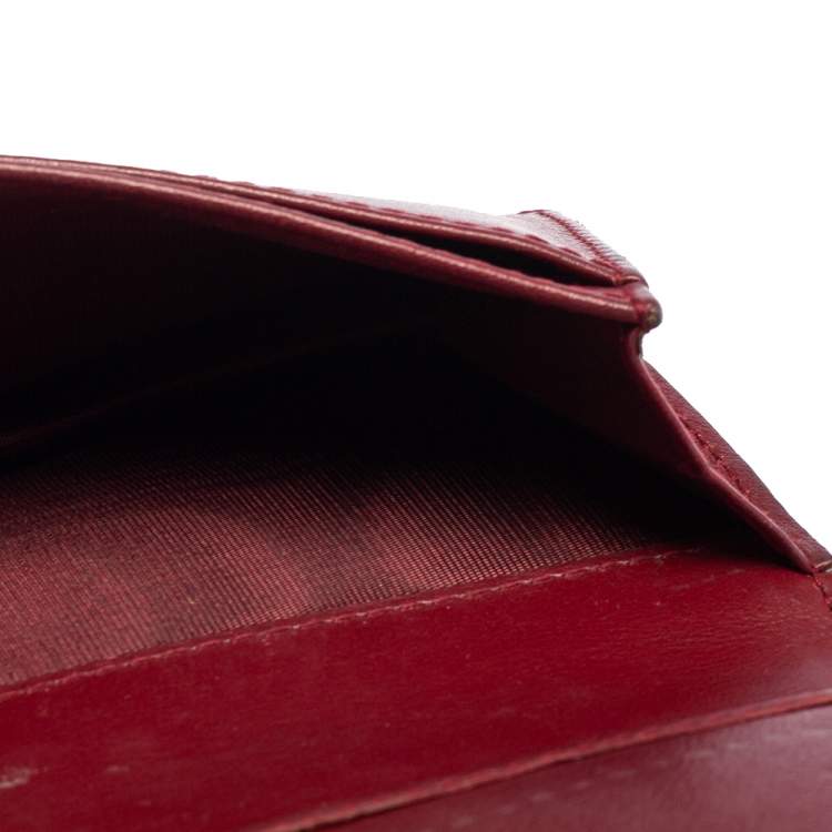 Pre Owned Dior Maroon Cannage Patent Leather Lady Dior Flap Card Holder