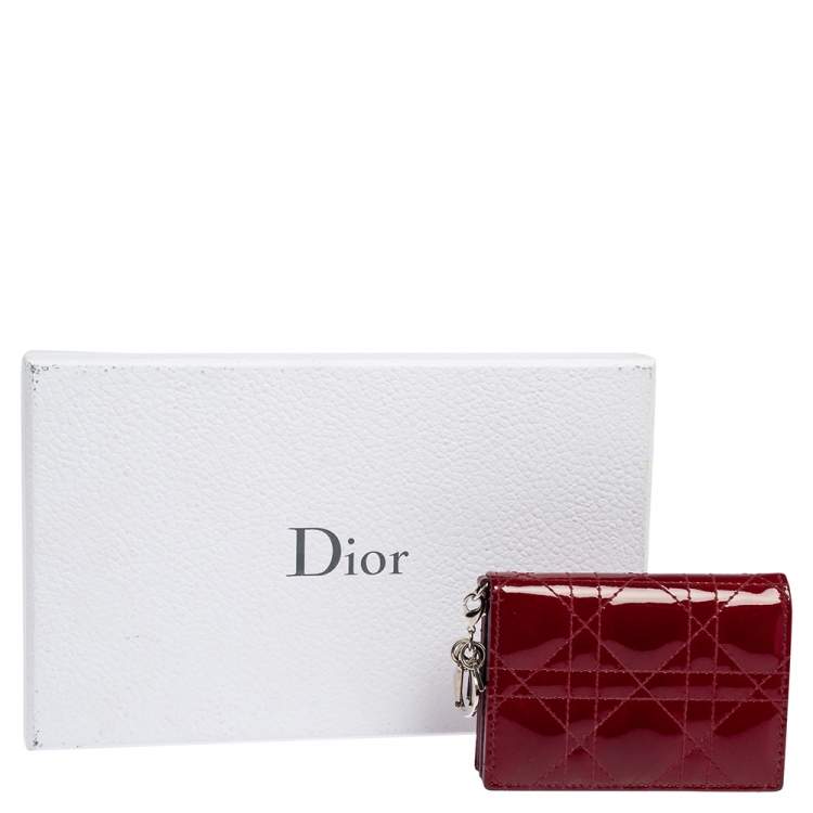 Pre Owned Dior Maroon Cannage Patent Leather Lady Dior Flap Card Holder
