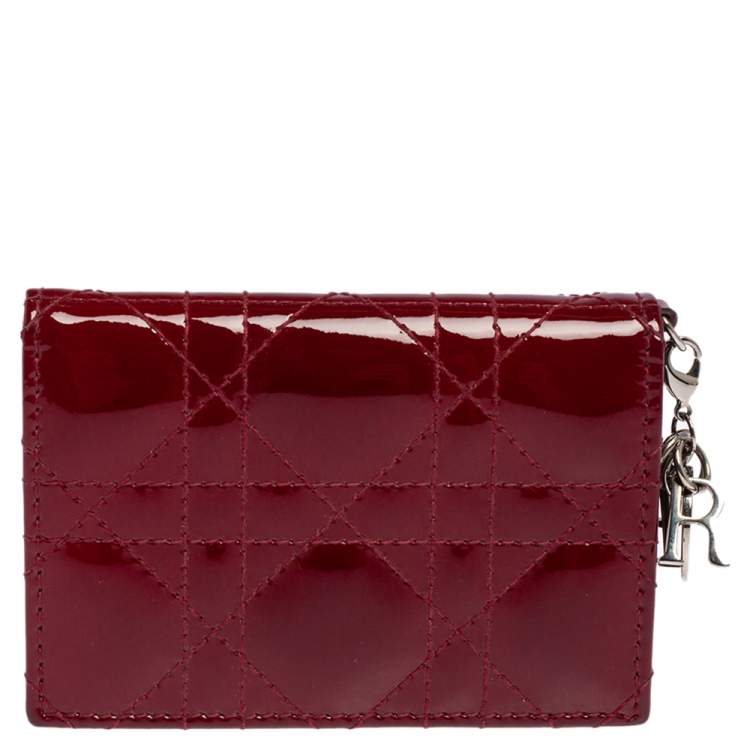 Pre Owned Dior Maroon Cannage Patent Leather Lady Dior Flap Card Holder