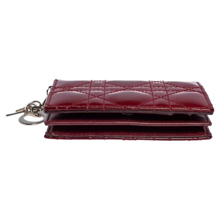 Pre Owned Dior Maroon Cannage Patent Leather Lady Dior Flap Card Holder