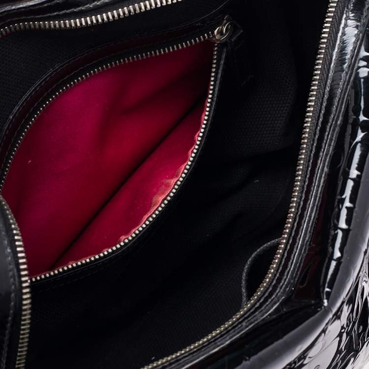 Pre Owned Dior Black Monogram Patent Leather Boston Bag