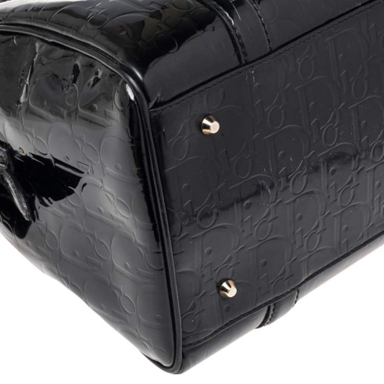 Pre Owned Dior Black Monogram Patent Leather Boston Bag