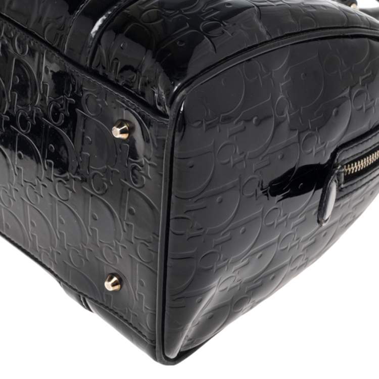 Pre Owned Dior Black Monogram Patent Leather Boston Bag