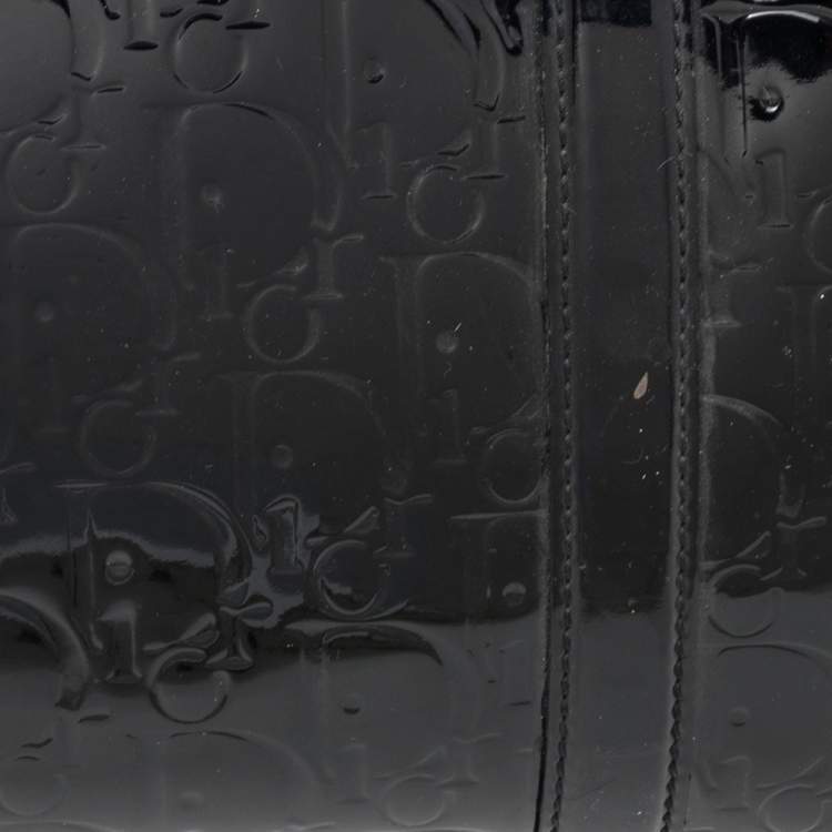 Pre Owned Dior Black Monogram Patent Leather Boston Bag