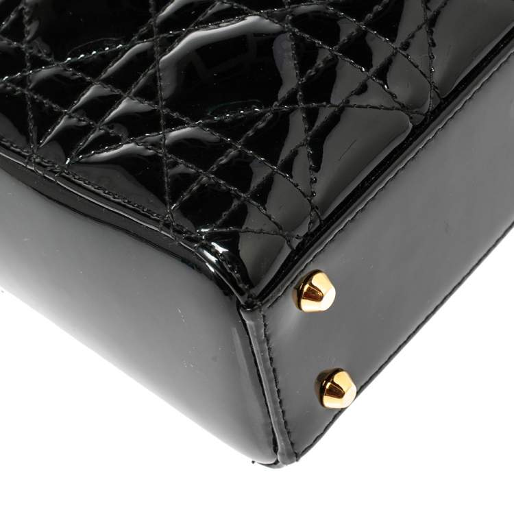 Pre Owned Dior Black Patent Leather Mini Lady Dior Tote
