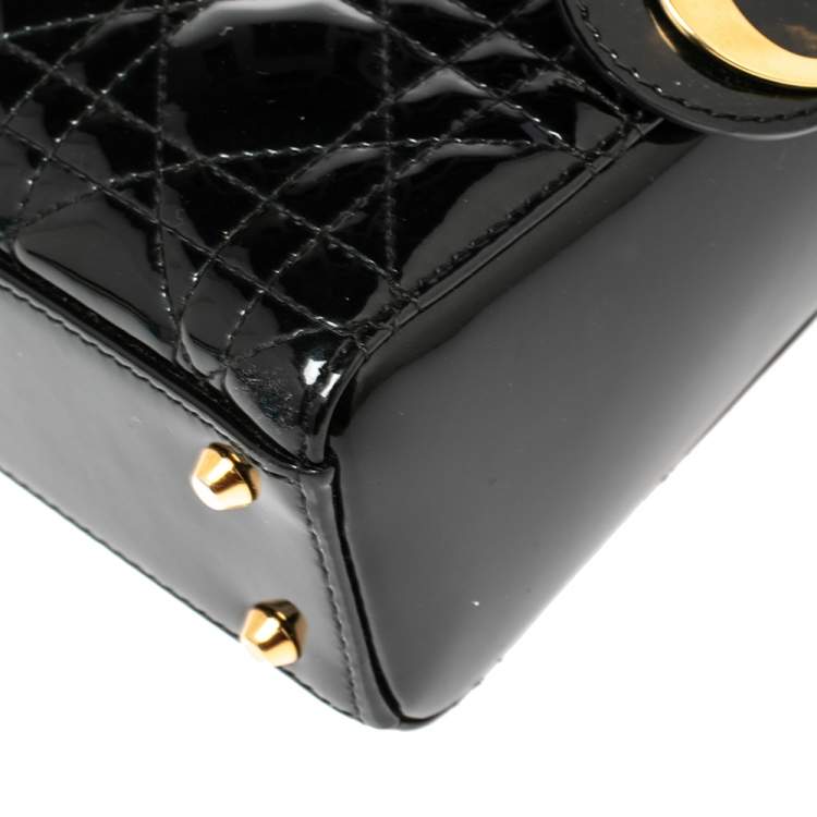 Pre Owned Dior Black Patent Leather Mini Lady Dior Tote
