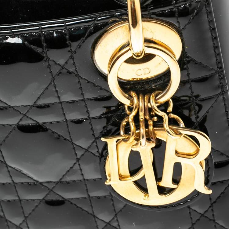 Pre Owned Dior Black Patent Leather Mini Lady Dior Tote