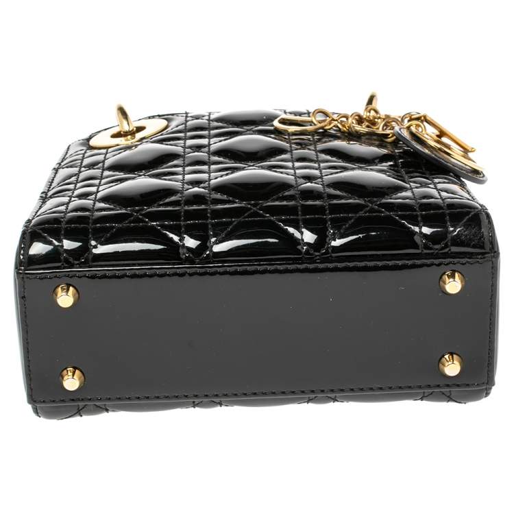 Pre Owned Dior Black Patent Leather Mini Lady Dior Tote