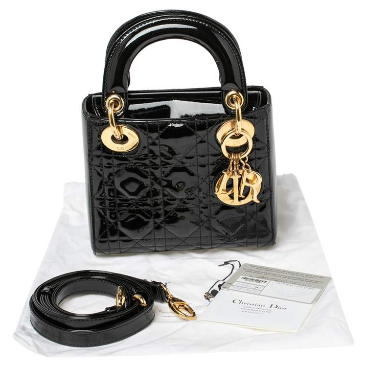 Pre Owned Dior Black Patent Leather Mini Lady Dior Tote