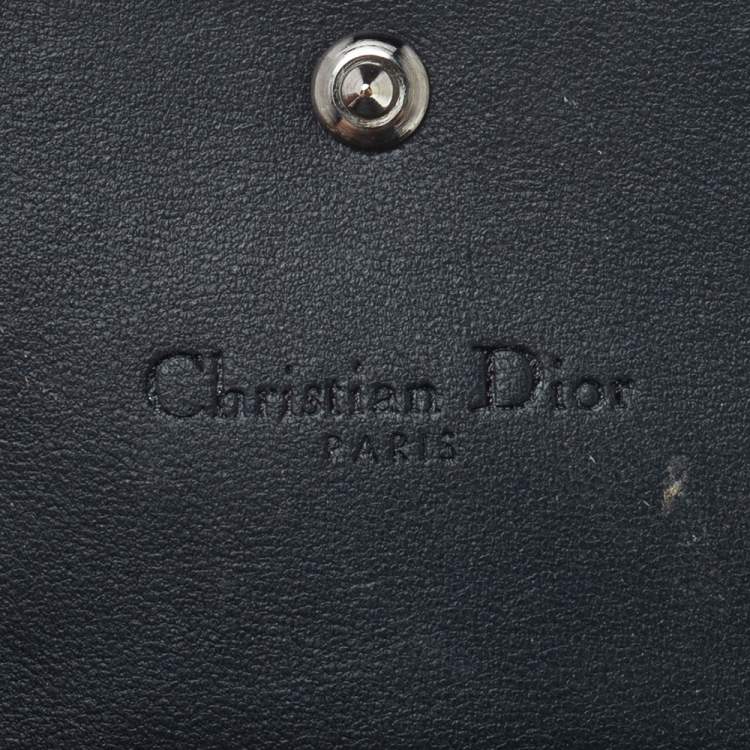 Pre Owned Dior Metallic Grey Micro Cannage Patent Leather Diorama Trifold Wallet