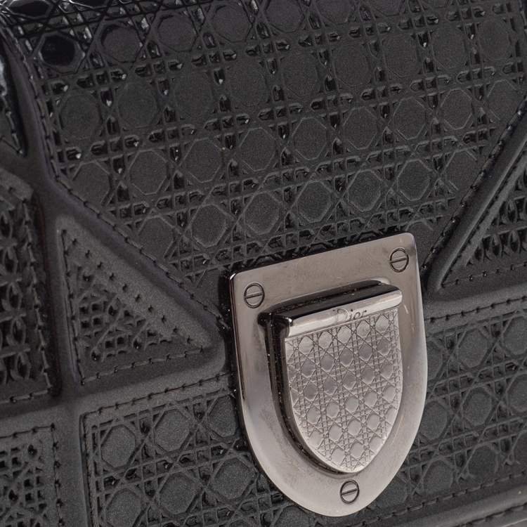 Pre Owned Dior Metallic Grey Micro Cannage Patent Leather Diorama Trifold Wallet