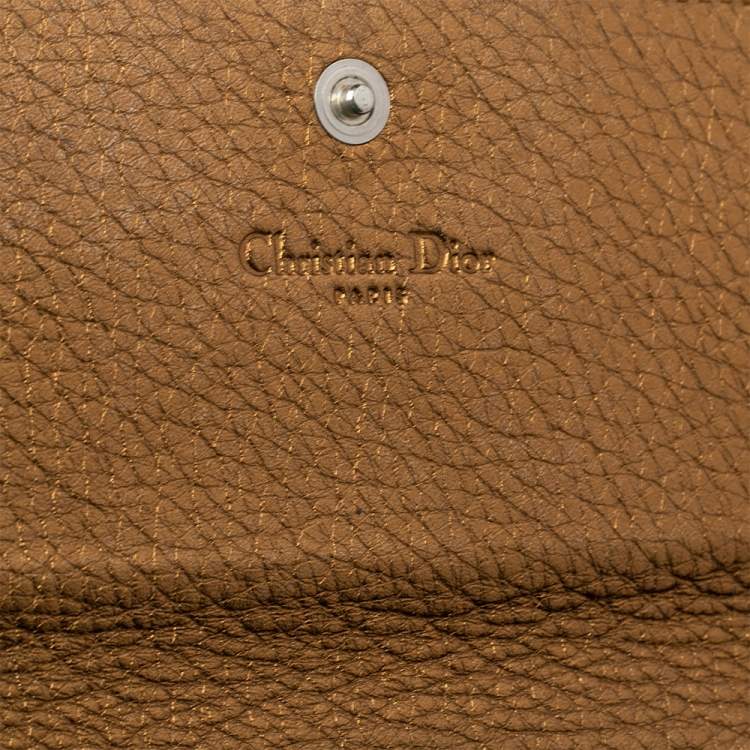 Pre Owned Dior Metallic Gold Grained Leather CD Logo Wristlet Clutch