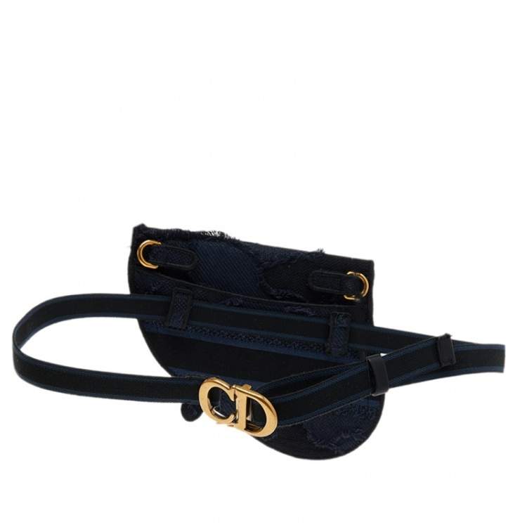 Pre Owned Dior Navy Blue Canvas Camouflage Embroidered Saddle Belt Bag