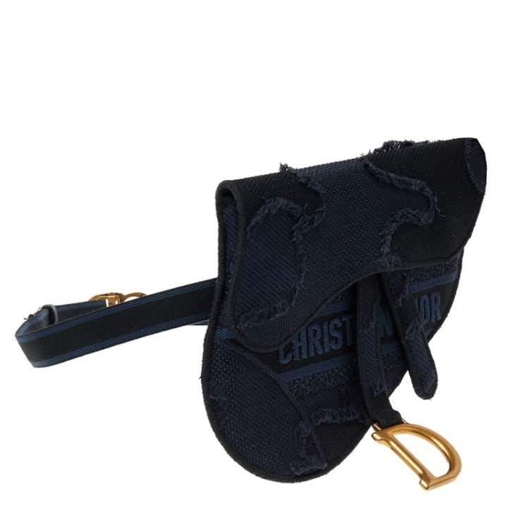 Pre Owned Dior Navy Blue Canvas Camouflage Embroidered Saddle Belt Bag