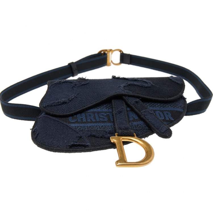 Pre Owned Dior Navy Blue Canvas Camouflage Embroidered Saddle Belt Bag