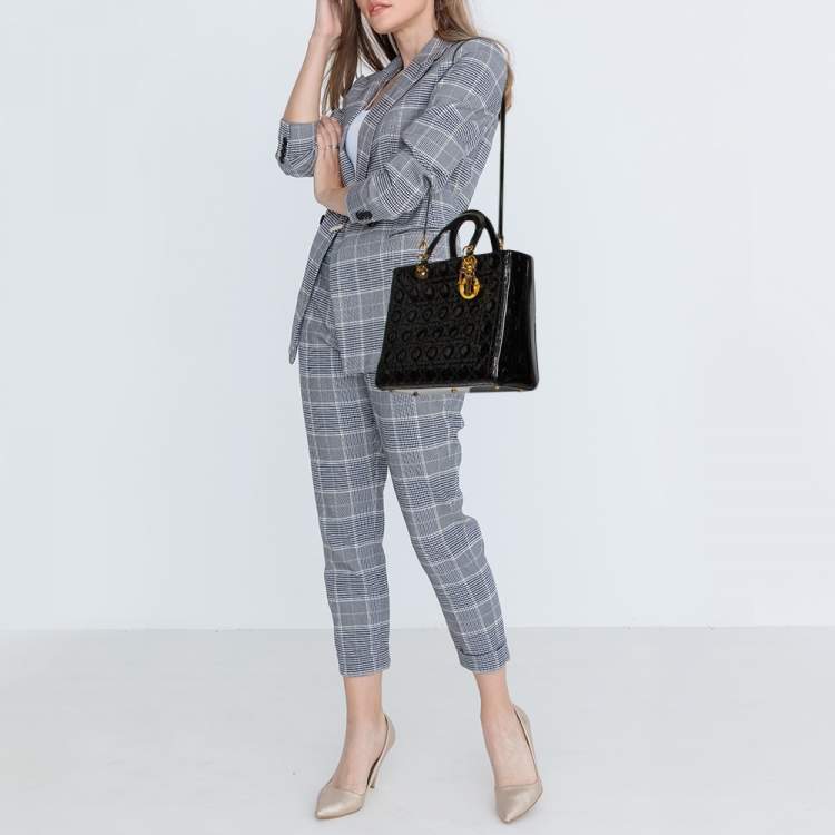 Pre Owned Dior Black Cannage Patent Leather Large Lady Dior Tote