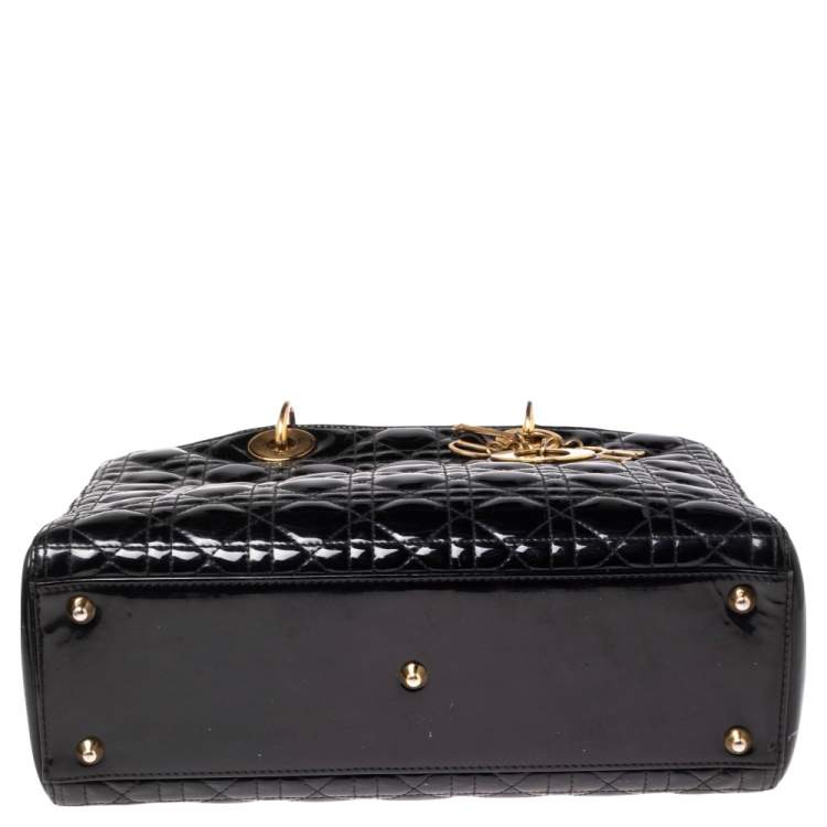Pre Owned Dior Black Cannage Patent Leather Large Lady Dior Tote