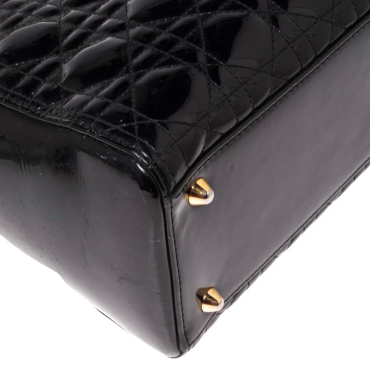 Pre Owned Dior Black Cannage Patent Leather Large Lady Dior Tote
