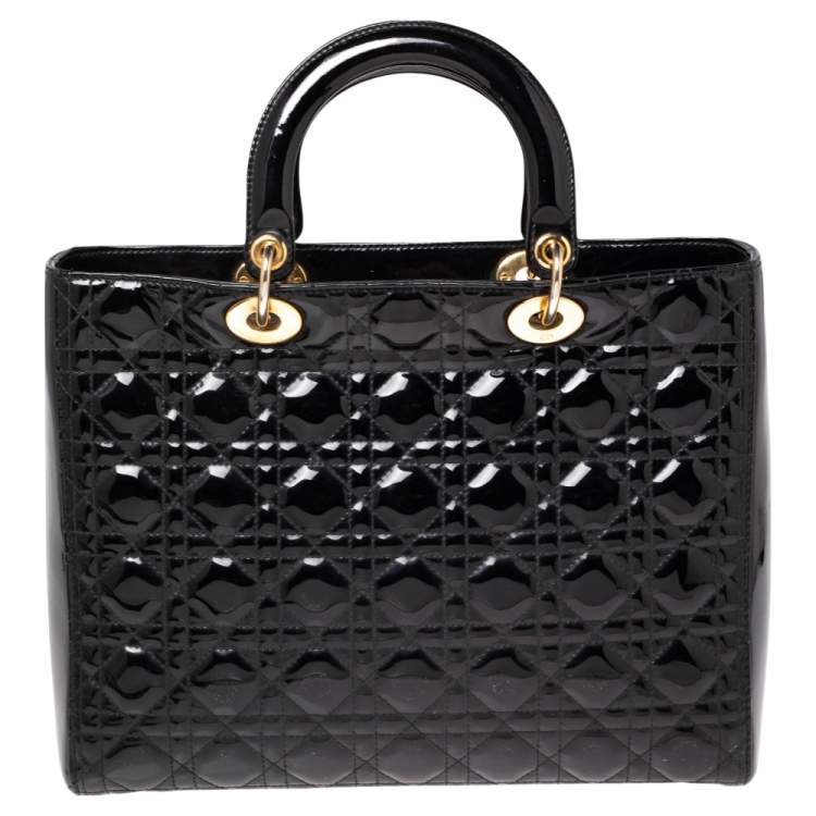 Pre Owned Dior Black Cannage Patent Leather Large Lady Dior Tote