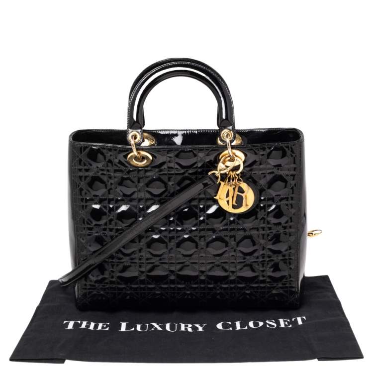 Pre Owned Dior Black Cannage Patent Leather Large Lady Dior Tote