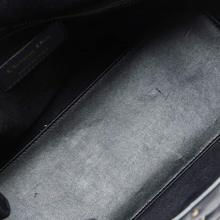 Pre Owned Dior Black Studded Leather Medium Supple Lady Dior Tote
