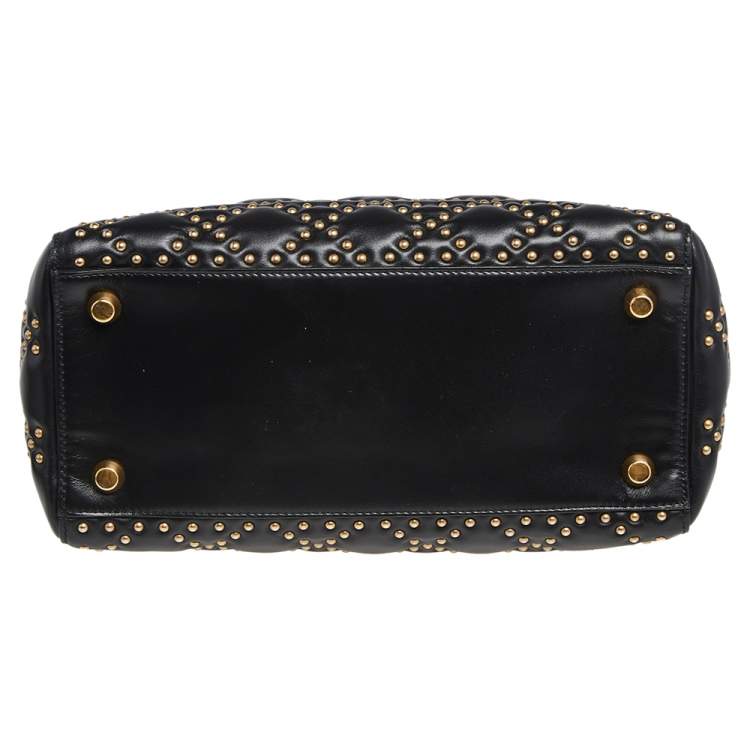 Pre Owned Dior Black Studded Leather Medium Supple Lady Dior Tote