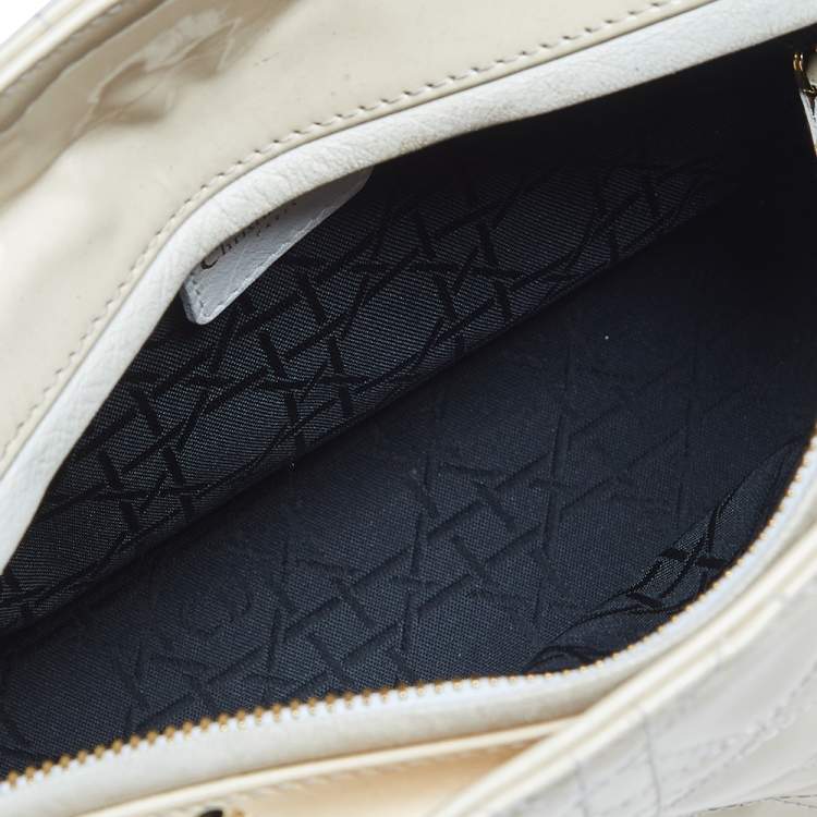 Pre Owned Dior Cream Cannage Patent Leather Medium Lady Dior Tote