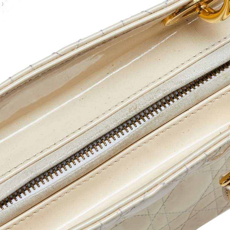 Pre Owned Dior Cream Cannage Patent Leather Medium Lady Dior Tote