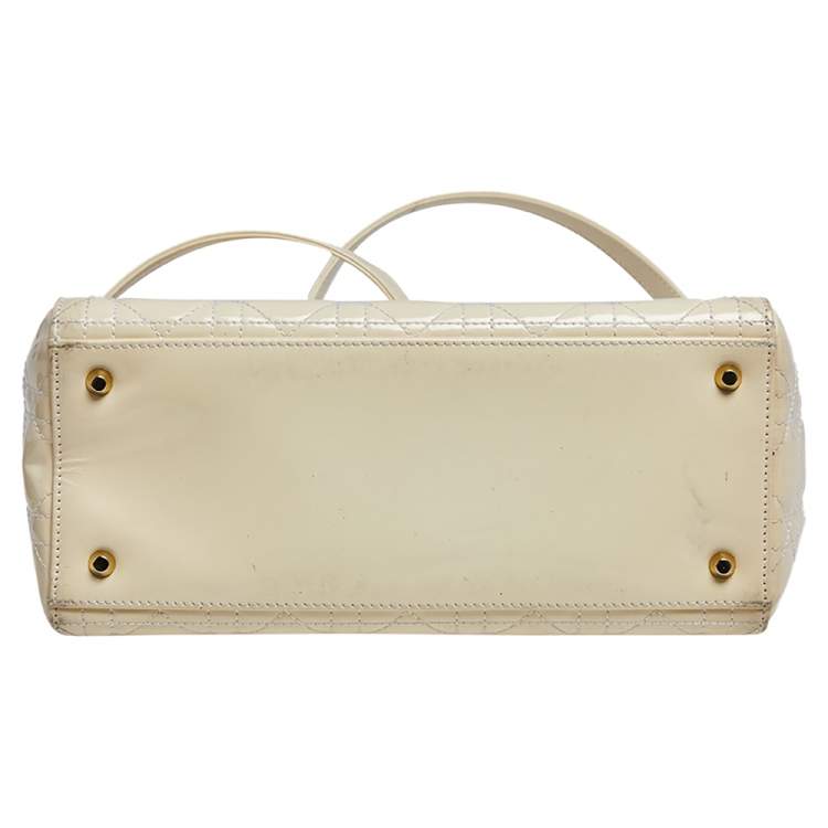 Pre Owned Dior Cream Cannage Patent Leather Medium Lady Dior Tote