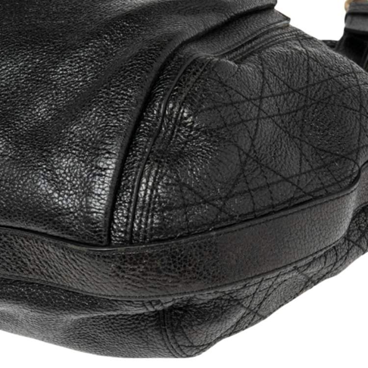 Pre Owned Dior Black Cannage Leather Bee Hobo
