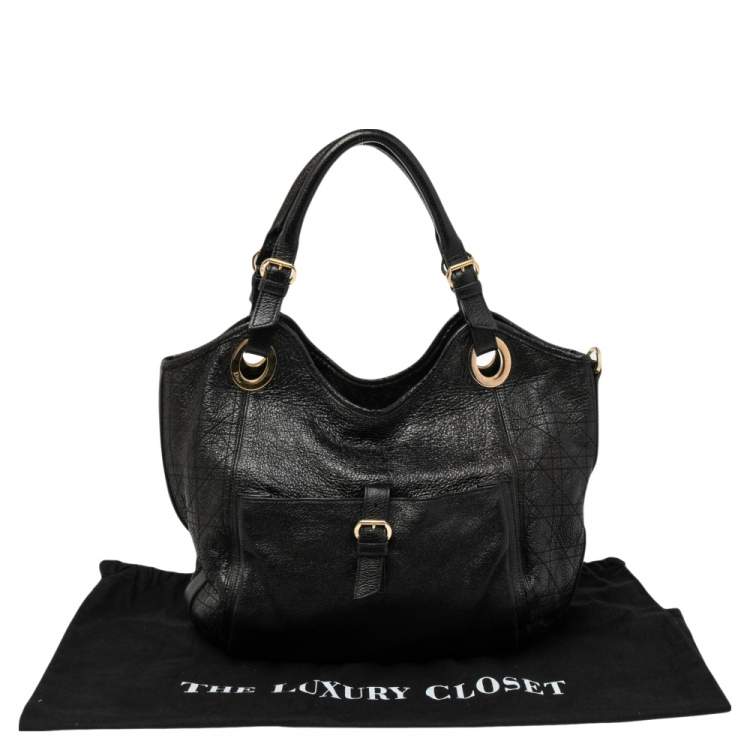 Pre Owned Dior Black Cannage Leather Bee Hobo