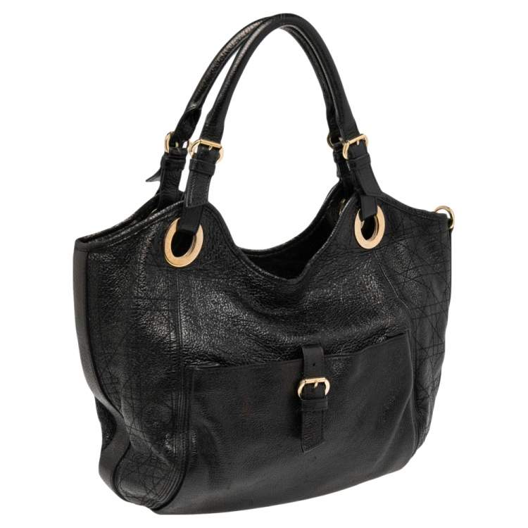 Pre Owned Dior Black Cannage Leather Bee Hobo