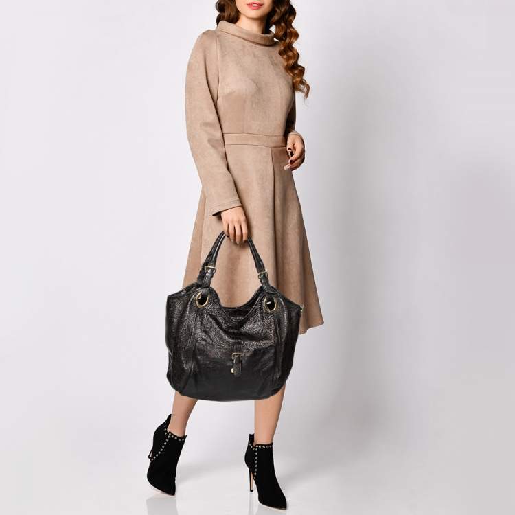 Pre Owned Dior Black Cannage Leather Bee Hobo