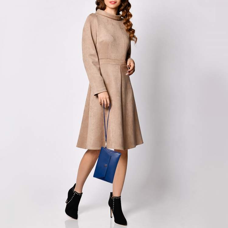 Pre Owned Dior Two Tone Blue Leather Wristlet Pouch