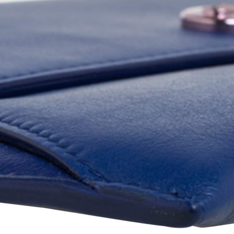 Pre Owned Dior Two Tone Blue Leather Wristlet Pouch