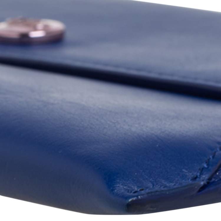 Pre Owned Dior Two Tone Blue Leather Wristlet Pouch
