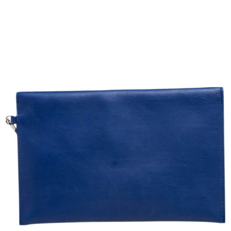 Pre Owned Dior Two Tone Blue Leather Wristlet Pouch