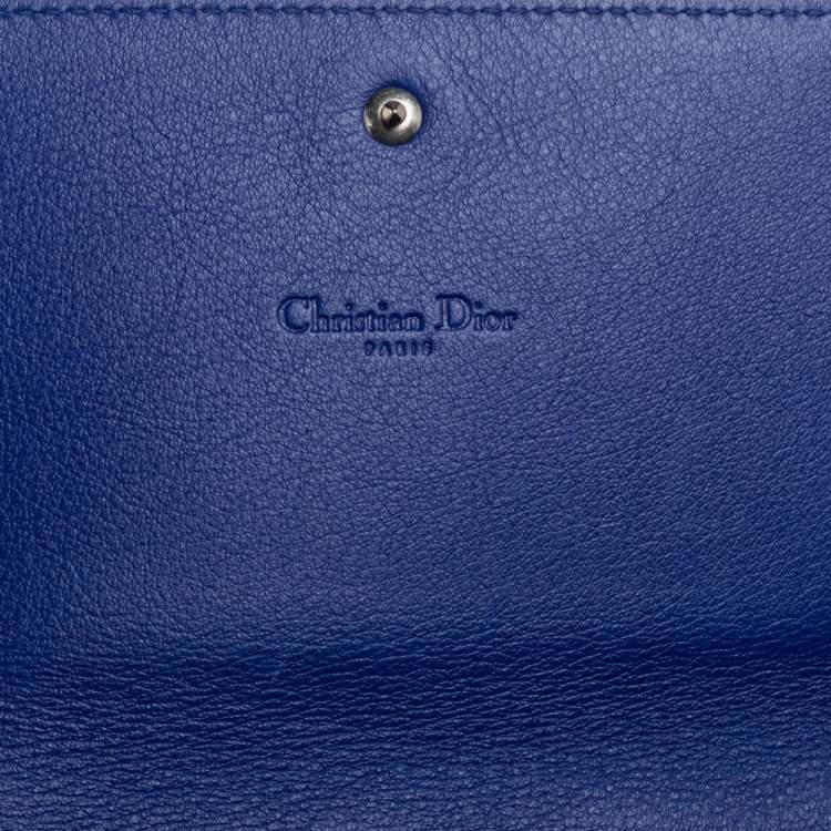 Pre Owned Dior Two Tone Blue Leather Wristlet Pouch