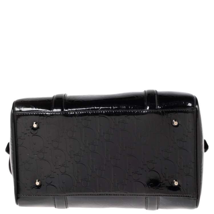 Pre Owned Dior Black Oblique Monogram Patent Leather Boston Bag