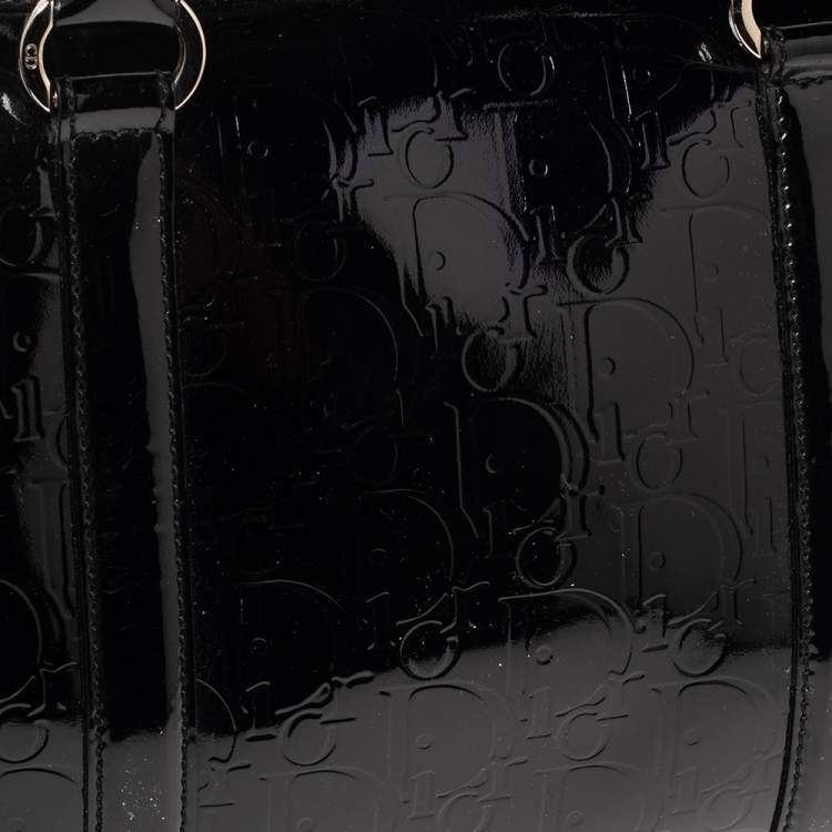 Pre Owned Dior Black Oblique Monogram Patent Leather Boston Bag