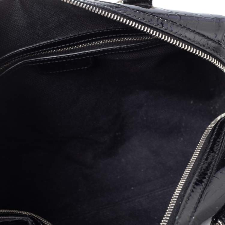 Pre Owned Dior Black Oblique Monogram Patent Leather Boston Bag
