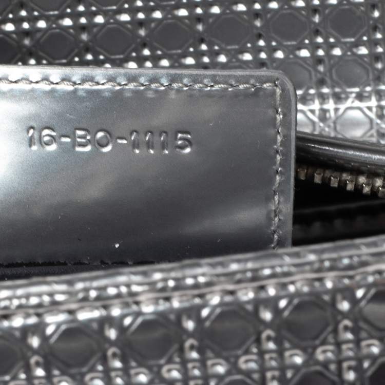 Pre Owned Dior Metallic Silver Micro Cannage Patent Leather Lady Dior Tote 