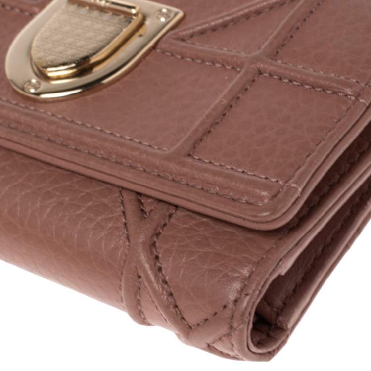 Pre Owned Dior Old Rose Leather Diorama Trifold Wallet