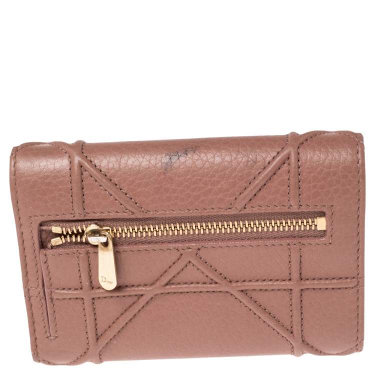Pre Owned Dior Old Rose Leather Diorama Trifold Wallet