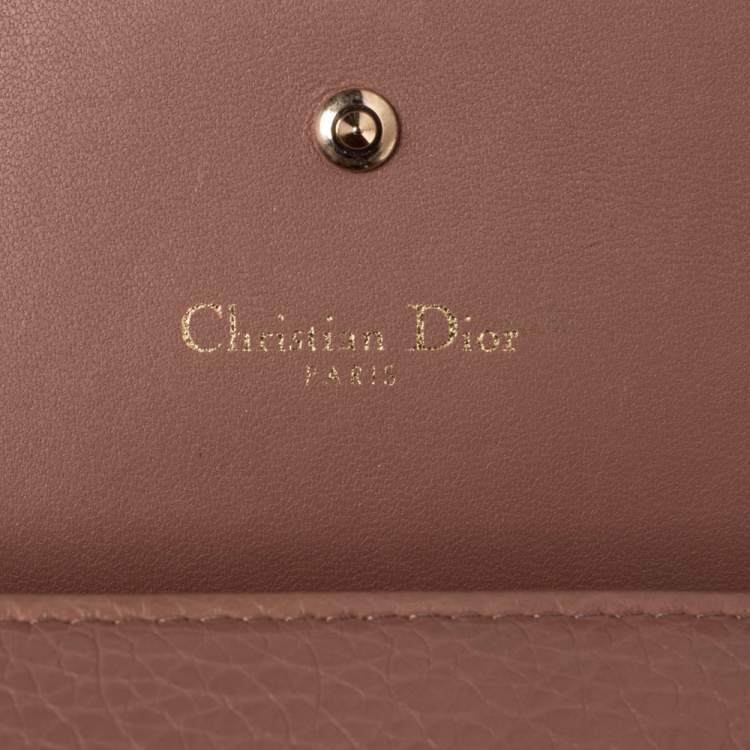 Pre Owned Dior Old Rose Leather Diorama Trifold Wallet