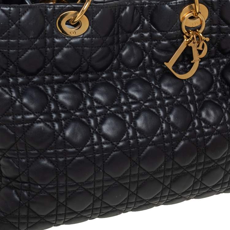 Pre Owned Dior Black Cannage Leather Soft Lady Dior Shopper Tote