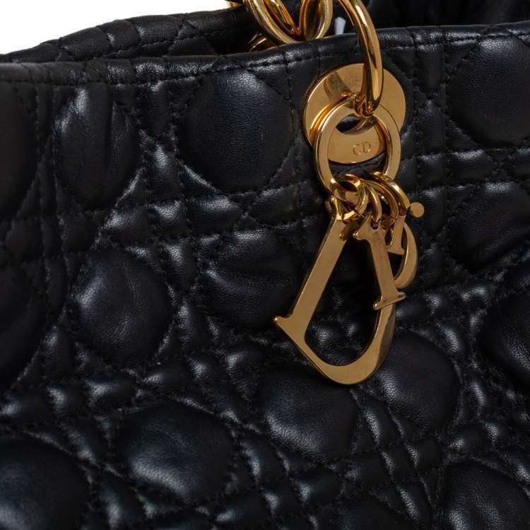 Pre Owned Dior Black Cannage Leather Soft Lady Dior Shopper Tote