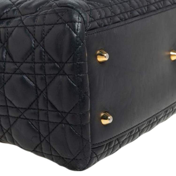 Pre Owned Dior Black Cannage Leather Soft Lady Dior Shopper Tote